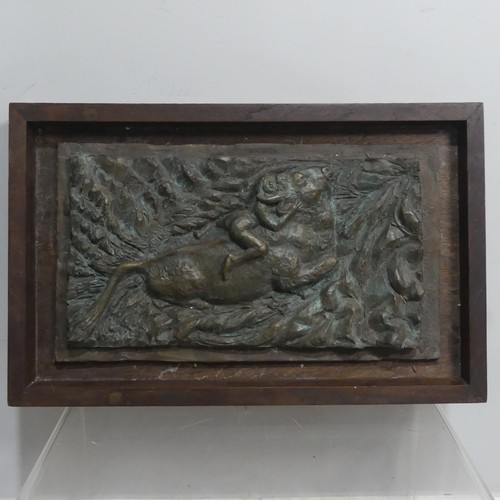 501 - A 20th century framed bronze Plaque, depicting Theseus and the Minotaur, with 'Cowdy Foundry' stamp,... 