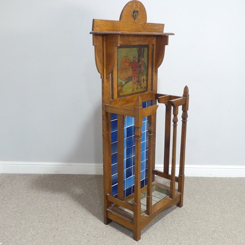 527 - A rare Shapland and Petter of Barnstaple oak Arts and Crafts Hall Stand, the arched top inset with h... 