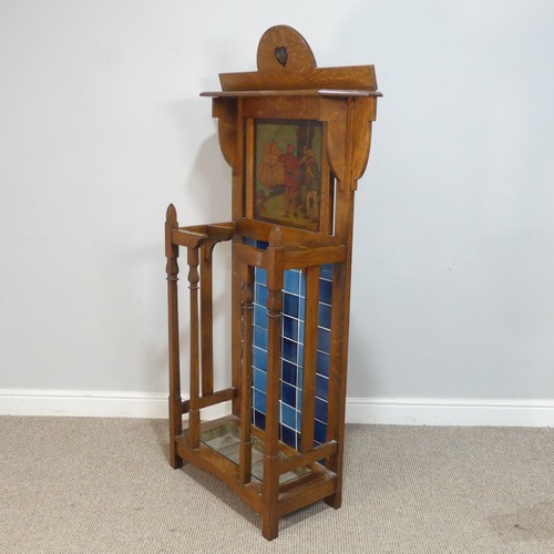 527 - A rare Shapland and Petter of Barnstaple oak Arts and Crafts Hall Stand, the arched top inset with h... 