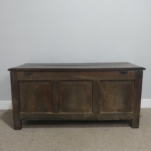 668 - A 19th century carved oak Coffer, raised on square supports, W 124 cm x H 60 cm x D 48.5 cm.... 