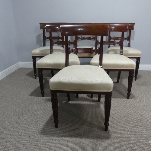 635 - A set of six 19th century Regency style mahogany bar-back dining Chairs, each with a carved centre-r... 