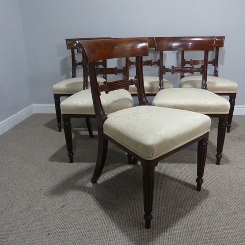 635 - A set of six 19th century Regency style mahogany bar-back dining Chairs, each with a carved centre-r... 