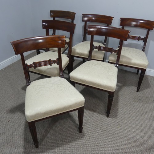 635 - A set of six 19th century Regency style mahogany bar-back dining Chairs, each with a carved centre-r... 