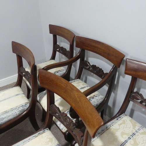 634 - A set of six 19th century mahogany bar-back dining Chairs, with one carver, W 51 cm x H 87 cm x D 55... 