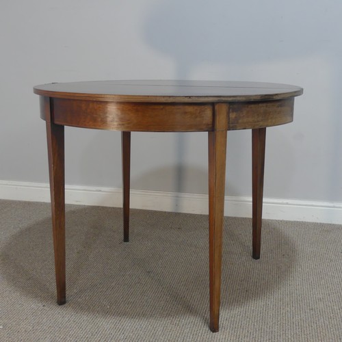 605 - A 19th century mahogany demi-lune tea Table, raised on tapering supports, W 92.5 cm x H 72.5 cm x D ... 