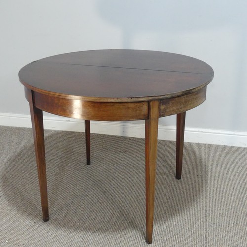 605 - A 19th century mahogany demi-lune tea Table, raised on tapering supports, W 92.5 cm x H 72.5 cm x D ... 