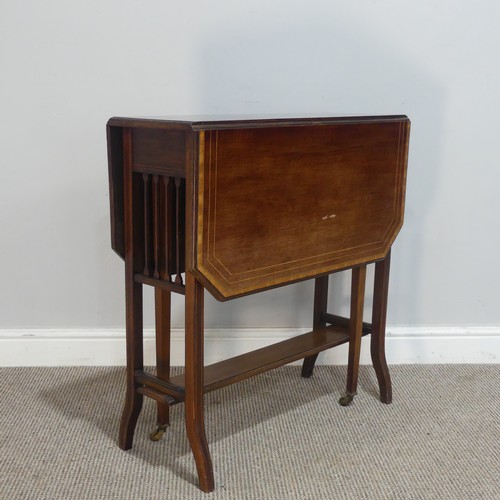 570 - An Edwardian mahogany Sunderland Table, inlaid with walnut stinging and banding, W 69 cm x H 71 cm x... 