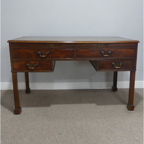 602 - A George III mahogany Desk, the top inset with green gilt-tooled leather writing surface, above brus... 