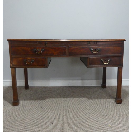 602 - A George III mahogany Desk, the top inset with green gilt-tooled leather writing surface, above brus... 