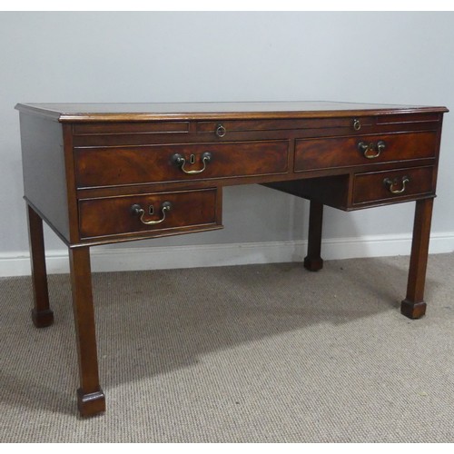 602 - A George III mahogany Desk, the top inset with green gilt-tooled leather writing surface, above brus... 