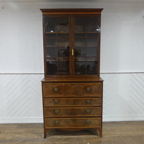 572 - A George III mahogany secretaire Bookcase, the upper section with moulded cornice over arched astrag... 