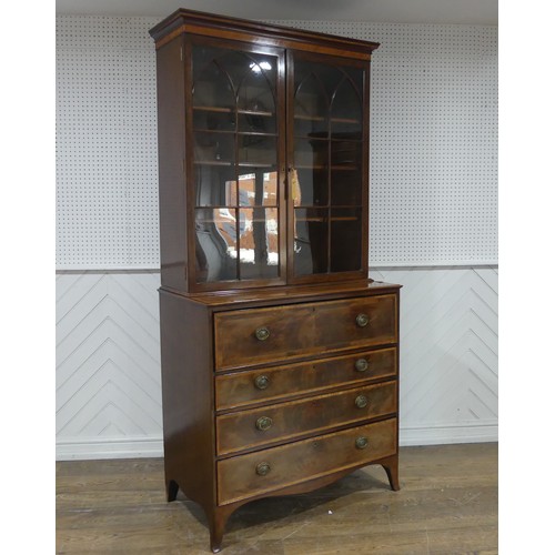 572 - A George III mahogany secretaire Bookcase, the upper section with moulded cornice over arched astrag... 