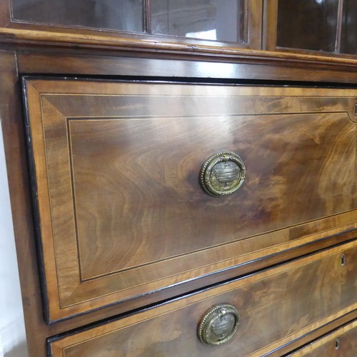 572 - A George III mahogany secretaire Bookcase, the upper section with moulded cornice over arched astrag... 