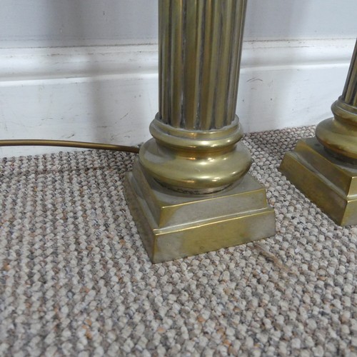 624 - A pair of brass Corinthian column table Tamps, on stepped bases, H 45 cm(2)