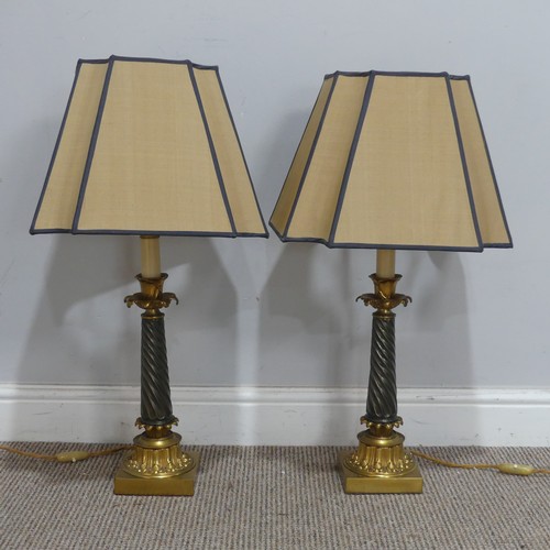 628 - A pair 19th century style French gilt metal table Lamps, with matching shades, H 66 cm(2)... 