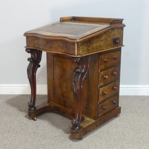 597 - A Victorian burr walnut Davenport, the top with three-quarter gallery and sloped serpentine fall fro... 