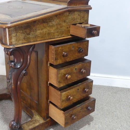 597 - A Victorian burr walnut Davenport, the top with three-quarter gallery and sloped serpentine fall fro... 