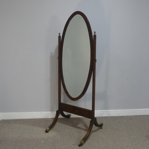 631 - A Regency inspired mahogany Cheval Mirror, W 58.5 cm x H 160 cm x D 57 cm.