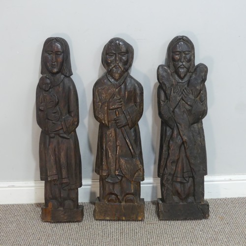 614 - Three antique carved oak caryatid Figures, H 77 cm(3)