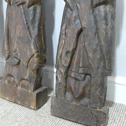 614 - Three antique carved oak caryatid Figures, H 77 cm(3)