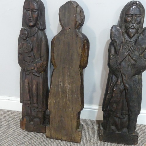 614 - Three antique carved oak caryatid Figures, H 77 cm(3)