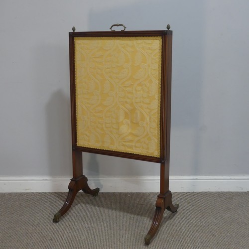 630 - A 19th century Regency style mahogany Fire Screen, the rectangular screen embroidery and with centra... 