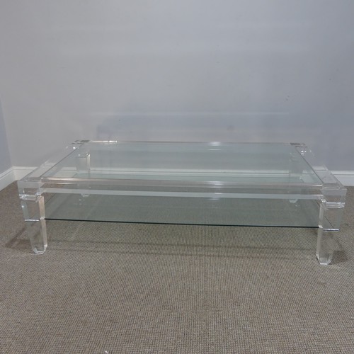 608 - An Italian Lucite and glass topped coffee Table, c.1970, by Fabian Art, Rome, with glass shelf under... 