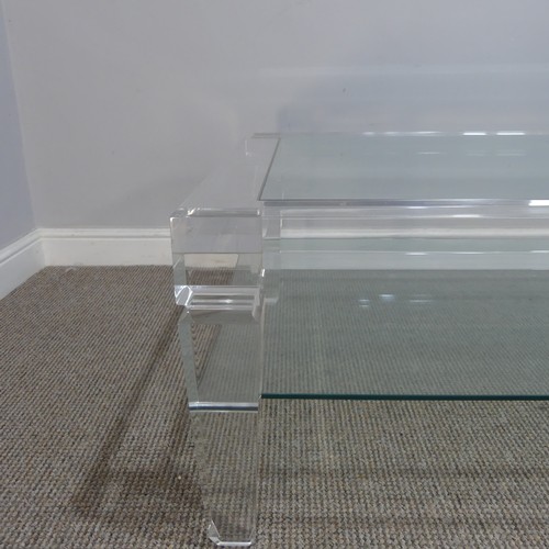 608 - An Italian Lucite and glass topped coffee Table, c.1970, by Fabian Art, Rome, with glass shelf under... 