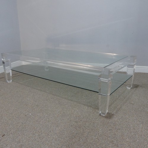 608 - An Italian Lucite and glass topped coffee Table, c.1970, by Fabian Art, Rome, with glass shelf under... 