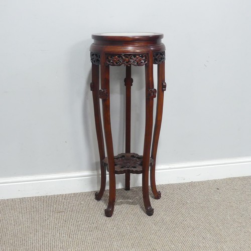 640 - A 19th century style Chinese carved hardwood Plant Stand, with marble top, W 34 cm x H 82 cm x D 34 ... 