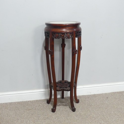 640 - A 19th century style Chinese carved hardwood Plant Stand, with marble top, W 34 cm x H 82 cm x D 34 ... 