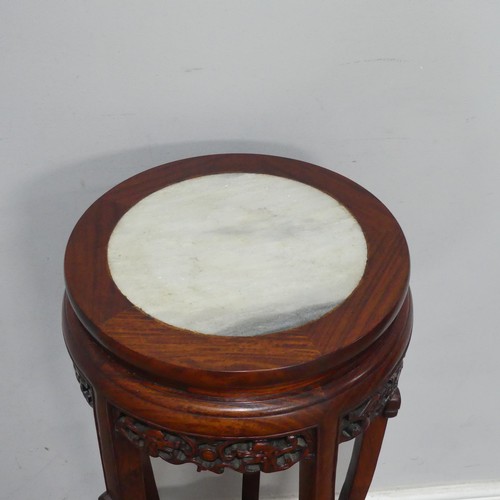 640 - A 19th century style Chinese carved hardwood Plant Stand, with marble top, W 34 cm x H 82 cm x D 34 ... 