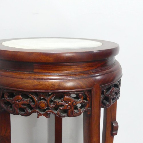 640 - A 19th century style Chinese carved hardwood Plant Stand, with marble top, W 34 cm x H 82 cm x D 34 ... 