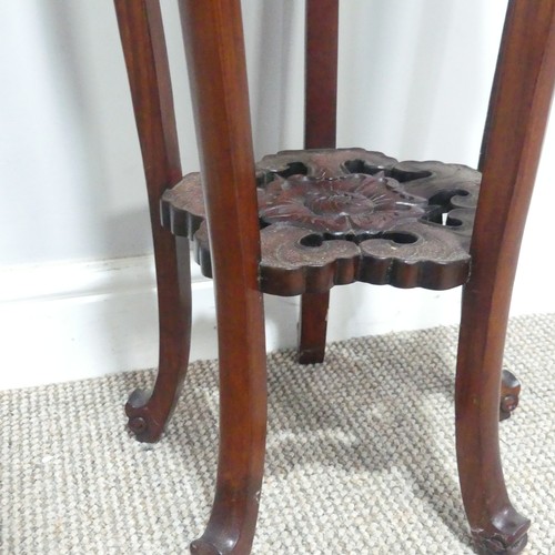 640 - A 19th century style Chinese carved hardwood Plant Stand, with marble top, W 34 cm x H 82 cm x D 34 ... 