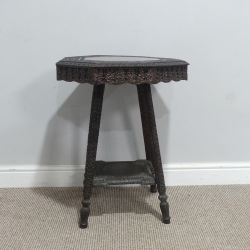 644 - An Anglo-Indian heavily carved occasional Table, W 50 cm x H 63 cm x D 50 cm, together with a simila... 