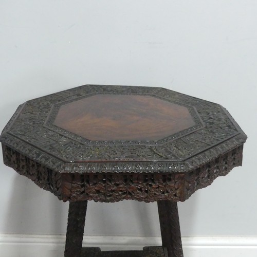 644 - An Anglo-Indian heavily carved occasional Table, W 50 cm x H 63 cm x D 50 cm, together with a simila... 