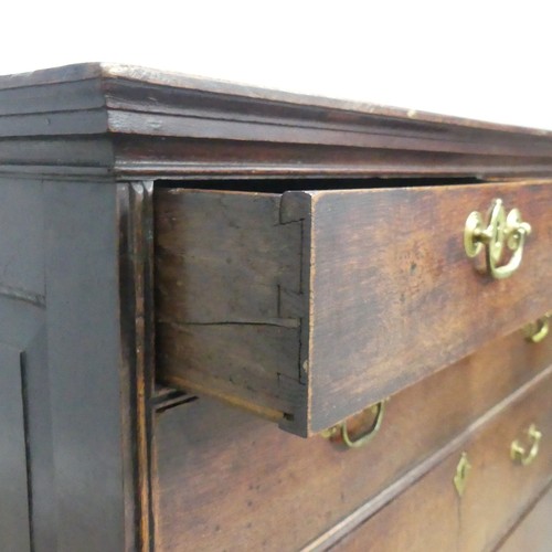 654 - A 19th century oak panelled Chest of drawers, with two short over three long drawers, raised on brac... 