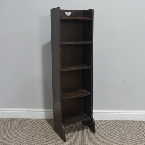 566 - A Liberty & co Arts and Crafts oak open Bookcase, of narrow proportions, bearing ivorine plaque ... 