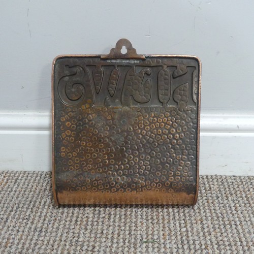 558 - A J & F Pool of Hayle Arts and Crafts copper newspaper Holder, embossed with 'NEWS' and stylised... 