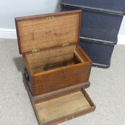 554 - A 19th century miniature oak Chest/Trunk, W 49.5 cm x H 29 cm x D 28 cm, together with a vintage blu... 