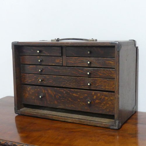 662 - A vintage oak Tool Box, fitted with drawers, W 43 cm x H 29 cm x D 22 cm.