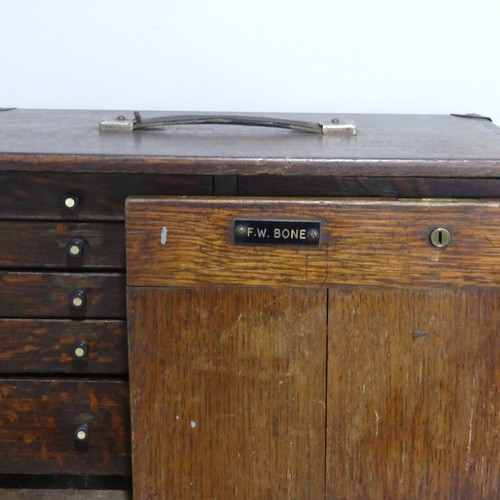 662 - A vintage oak Tool Box, fitted with drawers, W 43 cm x H 29 cm x D 22 cm.