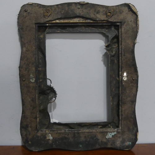 553 - A 19th century Chinese brass picture Frame, the frame decorated with scrolling dragons, W 27 cm x H ... 