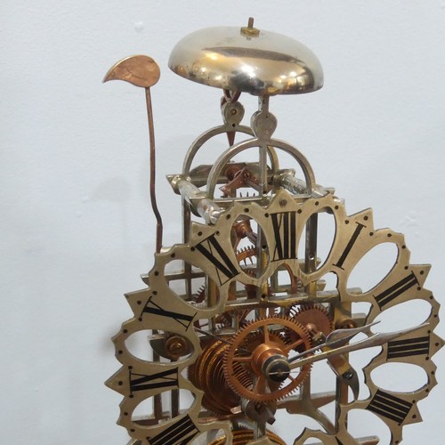 510 - A 20th century white metal and copper skeleton Clock, silvered Gothic inspired chapter ring with Rom... 