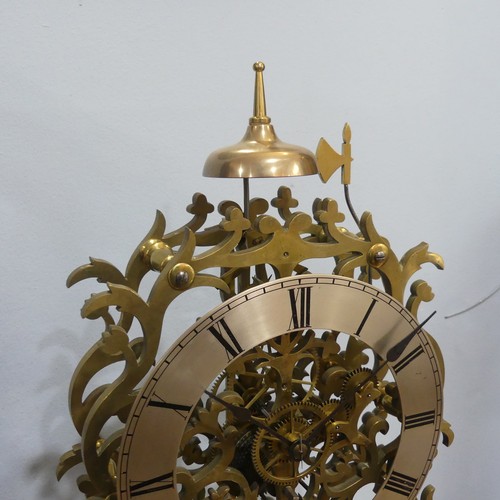 511 - A large 20th century brass skeleton Clock, the silvered chapter ring with Roman numerals, single tra... 