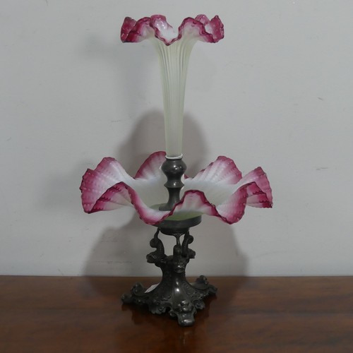 683 - An Art Nouveau cranberry glass and gilt metal Epergne/Vase, H 39 cm.