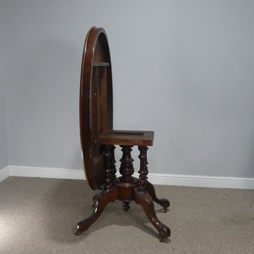 690 - A late 19th century mahogany tilt-top Table, the top of oval form, raised on birdcage and column upo... 