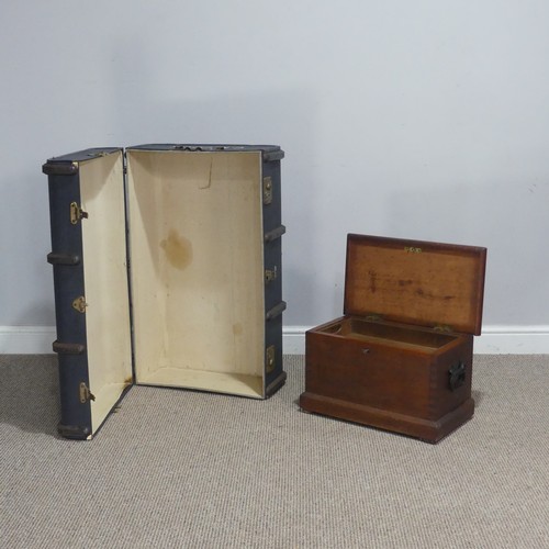 554 - A 19th century miniature oak Chest/Trunk, W 49.5 cm x H 29 cm x D 28 cm, together with a vintage blu... 