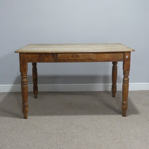 721 - A late 19th century pine kitchen Table, raised on turned supports, W 121 cm x H 72 cm x D 85.5 cm.... 