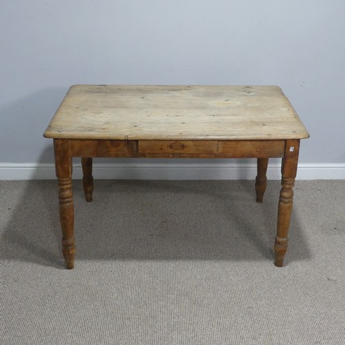 721 - A late 19th century pine kitchen Table, raised on turned supports, W 121 cm x H 72 cm x D 85.5 cm.... 